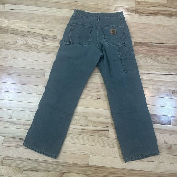 Vintage 90s Union Made in USA Carhartt Faded Green Carpenter Pants Flannel Lined - Picture 2 of 7